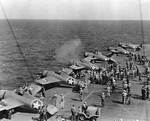 Wildcat fighters testing their machine guns aboard Ranger off North Africa, Nov 1942