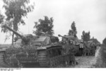 German Panzer V tank and Sturmgeschütz assault gun on a road near Nettuno, Italy, Mar 1944