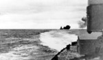 Bismarck firing on Hood and Prince of Wales, Battle of Denmark Strait, 24 May 1941, photo 8 of 8; photographed from Prinz Eugen