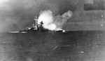 Bismarck firing on Hood and Prince of Wales, Battle of Denmark Strait, 24 May 1941, photo 2 of 8; photographed from Prinz Eugen