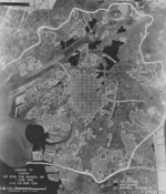 American analysis of bombing damage upon Osaka, Japan, on a photograph taken on 7 Jun 1945