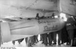 German bomb marked for Churchill being loaded onto a bomber aircraft in France or Belgium, Aug-Sep 1940