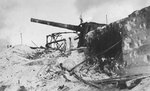 Destroyed Japanese coastal gun at Tarawa, Gilbert Islands, late 1943-1944