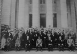Attendees of the Greater East Asia Conference, Tokyo, Japan, 5 Nov 1943, photo 4 of 4; left to right: Ba Maw, Zhang Jinghui, Wang Jingwei, Hideki Tojo, Wan Waithayakon, José Laurel, Subhas Chandra Bose