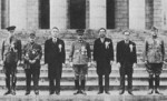 Attendees of the Greater East Asia Conference, Tokyo, Japan, 5 Nov 1943, photo 2 of 4; left to right: Ba Maw, Zhang Jinghui, Wang Jingwei, Hideki Tojo, Wan Waithayakon, José Laurel, Subhas Chandra Bose