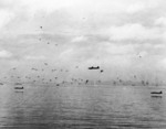 Japanese G4M aircraft making a torpedo run against the American Guadalcanal-Tulagi invasion force, 8 Aug 1942