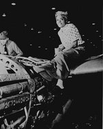 Female riveter at Lockheed Aircraft Corporation, Burbank, California, United States, 1940s