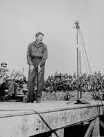 Entertainer Danny Kaye performed for 4,000 US 5th Marine Div. occupation troops at Sasebo, Japan, 25 Oct 1945