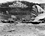 Hangar No. 11 of Hickam Field, Oahu, Hawaii, United States in ruins after Japanese attack, 7 Dec 1941