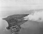 Iwo Jima during the pre-invasion bombardment, 17 Feb 1945, looking north with Mount Suribachi in the foreground
