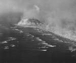 US 6th Fleet off Iwo Jima, Japan, 19 Feb 1945; note Mount Suribachi in background