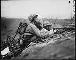 Observers on the front lines relaying enemy positions back to their artillery crew, Iwo Jima, Feb-Mar 1945