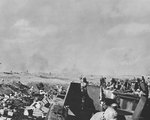 View of the invasion beach on Iwo Jima, 19 Feb 1945