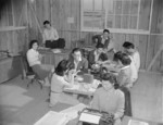 Newspaper staff at work, Jerome War Relocation Center, Arkansas, United States, 16 Nov 1942
