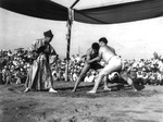 Sumo wrestling at the Santa Anita Japanese-American internment camp, California, United States, date unknown
