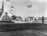 Ceremony at the Cenotaph at Central, Hong Kong marking the liberation of Hong Kong, 30 Aug 1945, photo 2 of 4