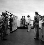 Vice Admiral Charles Lockwood arriving aboard USS Missouri, Tokyo Bay, Japan, 2 Sep 1945