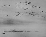 American aircraft fly over USS Missouri after the surrender, photo 2 of 3