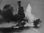 HMS Exeter under attack during the Second Battle of the Java Sea, 1 Mar 1942, photo 1 of 2