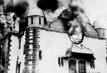 A synagogue in Germany burning, probably during Kristallnacht, 9 to 10 Nov 1938, photo 2 of 2