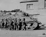 M4 Sherman tank covering the advance of men of US 60th Infantry Regiment, Belgium, 9 Sep 1944