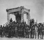 Japanese troops celebrating victory at Lugou Bridge, Beiping, China, Jul-Aug 1937