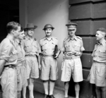 British Army Lieutenant General Arthur Percival meeting with war correspondents shortly before the surrender of Singapore, circa late Jan 1942