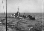 Destroyer HMAS Nestor listing to port after being abandoned, morning of 16 Jun 1942