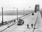 British Sherman tanks of XXX Corps crossing the bridge at Nijmegen, the Netherlands, 20 Sep 1944