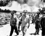 Daniel Barbey and Douglas MacArthur inspected the invasion beaches at Morotai Island, 15 Sep 1944