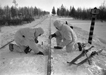 Soviet troops mining a railroad near Moscow, Russia, 1 Dec 1941