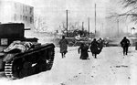 Soviet T-26 tank and troops fighting in Rostov, Russia, Nov 1941