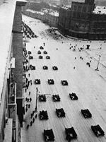 A parade of Soviet tanks, Moscow, Russia, 7 Nov 1941