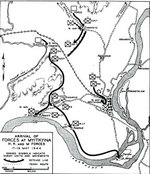 Map depicting the arrival of Allied H, K, and M forces at Myitkyina, Burma, 17-19 May 1944