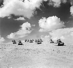 British Matilda tanks maneuvered in the desert toward Tobruk, Libya, 1942