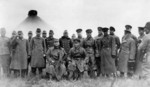 Japanese and Soviet officers at the armistice meeting, Mongolia Area, China, 1 Oct 1939; seated were Major General Tetsukuma Fujimoto and Mikhail Ivanovich Potapov