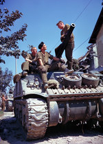 Canadian crew of a Sherman tank south of Vaucelles, Normandy, France, Jun 1944