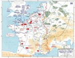 Map depicting Allied bomber offensive plans in the Normandy, France region and German dispositions, 6 Jun 1944