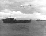 Two LSTs with troops of the US 8th Infantry Regiment, 4th Infantry Division, moved toward the French coast, 6 Jun 1944