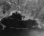 Aerial reconnaissance photograph of Cherbourg city and harbor, taken on 21 June 1944