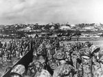 Men of the US 10th Army landing on Okinawa, Japan, 1 Apr 1945