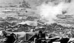 US Army 8-in Howitzer M1 firing on Japanese position, Okinawa, Japan, 19 Apr 1945