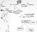 Hand-drawn map of Taiwan-Okinawa region by British Pacific Fleet personnel, circa Apr 1945