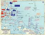 Map depicting the American invasion of Leyte and the Leyte Gulf battles in the Philippine Islands, 17-25 Oct 1944