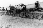 A damaged Polish armored train captured by German Leibstandarte SS Adolf Hitler regiment, near Blonie, Poland, Sep 1939