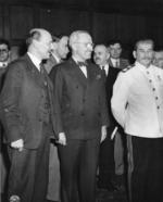 Clement Attlee, Harry Truman, Vyacheslav Molotov, and Joseph Stalin during the Potsdam Conference, Germany, 1 Aug 1945, photo 2 of 2