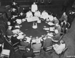 General Alexei Antenoff, General George Marshall, General Henry Arnold, Admiral Ernest King, and other Allied officers meeting during the Potsdam Conference, Germany, 27 Jul 1945, photo 2 of 2