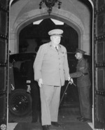 British Prime Minister Winston Churchill arriving at the Cecilienhof Palace in Potsdam, Germany, 17 Jul 1945