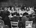 Meeting of Allied foreign ministers, Schloss Cecilienhof, Potsdam, Germany, 24 Jul 1945, photo 2 of 3; note James Byrnes of US, Anthony Eden of UK, and Vyacheslav Molotov of USSR