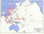 Map noting areas of Asia and Pacific under Allied and Japanese control as of 15 Aug 1945